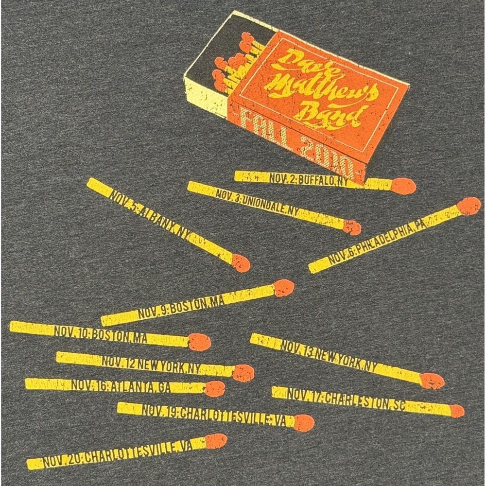 Dave Matthews Band Flame Matchbox Grey 2010 Tour Tee Shirt Original Sz Medium
